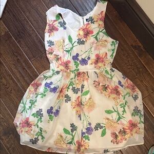Floral Sleeveless Casual Dress - White and Multicolor
